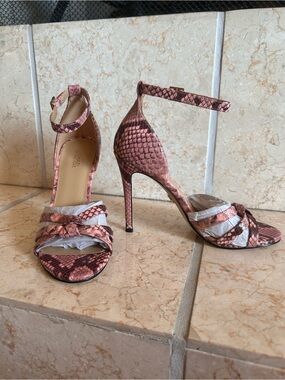 Michael Kors Rose Pink Snake-Print Ankle-Strap Stiletto Heels